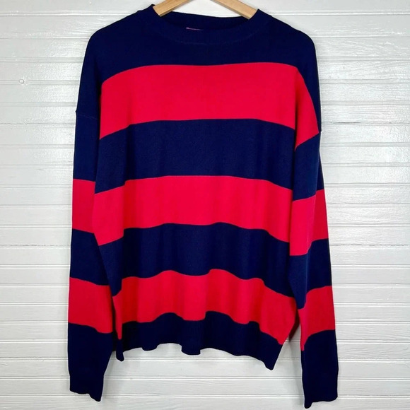 Edikted Women's Logan Light Knit Striped Pullover Sweater Blue and Red Size M/L - Picture 2 of 13